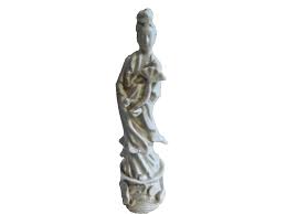 Old Asian White Glass Guanyin Standing With Flower | eBay