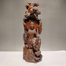 wooden Pine fortune praying kwan yin guanyin quan statue ...