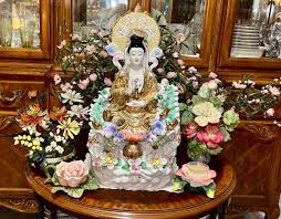 VTG Large Hand Painted Porcelain Guanyin Statue w Dragons 24k Gold 19" H 11 lbs | eBay