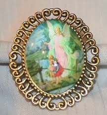 Pretty Swirled Rim Guardian Angel with Children on Bridge ...