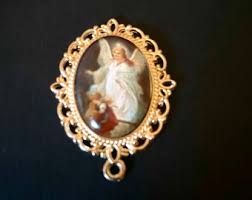 SALE Guardian Angel With Children Rosary Center BRIGHT GOLD ...