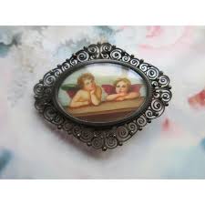 Older Vintage 800 Silver Cherubs Painting Pin. For Sale at ...
