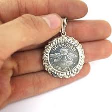 Vintage Shiny Round "guardian Angel" 999 Silver Pendant PD 2522 - Etsy