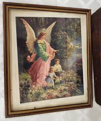Vintage Lithograph Guardian Angel w/ Children 12.5" x 11 ...
