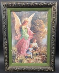 GUARDIAN ANGEL FRAMED PRINT 13" X 17" VINTAGE WOOD FRAME ...