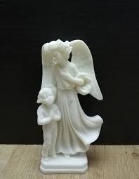 Handmade Greek Alabaster Angel Protecting Boy Sculpture ...