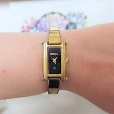 Vintage Designer Gucci Watch Gold-plated Rectangular Dial ...