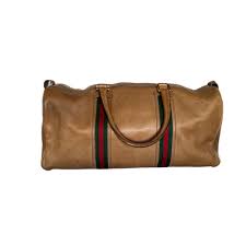 Authentic Gucci Leather Sherry Web Camel Leather Duffle ...