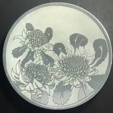 Don Sheil Brushed Aluminum Art Footed Dish Chyrsathemums ...