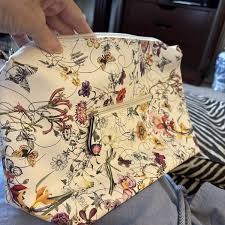 White & Floral Large Cosmetic Travel Bag Zippered Across The ...