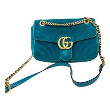 Gg marmont flap velvet crossbody bag Gucci Blue in Velvet ...