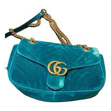 Gg marmont flap crossbody bag Gucci Blue in Suede - 42061956