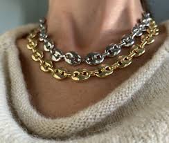 14k White gold Plated Puffy Puffed Anchor Mariner Link Chain ...