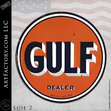 Large Gulf Dealer Sign: Vintage 1940's Round Porcelain ...