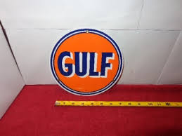 7 1/2 in GULF MOTOR OIL & GASOLINE ADVERTISING SIGN HEAVY ...