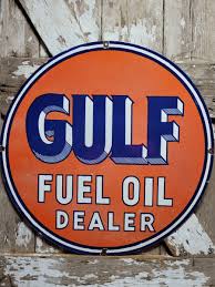 VINTAGE GULF PORCELAIN SIGN 30" OLD GAS PUMP STATION CAR ...