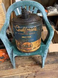 Gulfpride 5 Gallon Motor Oil Can Gulf - Wood Handle | eBay