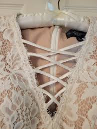 Betsy & Adam Deep V Corrset Lace Wedding Dress Size 0 Cream ...