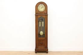 German Antique Art Deco Carved Oak Tall Case Clock, Urgos