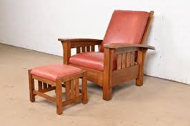 Stickley Mission Oak Arts and Crafts Reclining Morris Lounge Chair With Ottoman at 1stDibs