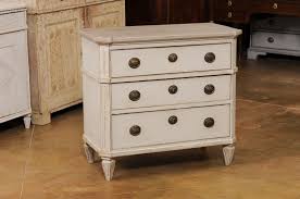Swedish Gustavian Style 1890s Painted Three-Drawer Chest with Carved Foliage For Sale at 1stDibs