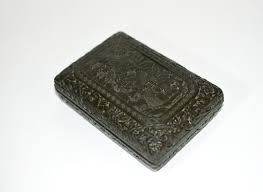 Antique Black Lacquered Carved Box Village Life For Sale at 1stDibs