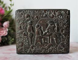 Metal Keepsake Box, Hinged Lid, Footed Embossed Folk Art Trinket Box, Rectangle, Hand Crafted, Primitive Figures in Landscape Ornate Vintage - Etsy
