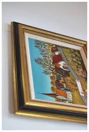 Folk Art Primitive Oil Painting Of Village Scene By Hungarian Listed . For Sale at Ruby Lane