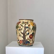 Vintage Large Rustic Indian Tree Yellow Floral Vase, Vintage H.J. Wood Hand Painted Floral Embossed Ceramic Vessel - Etsy