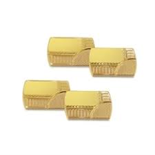 Rectangular Yellow Gold Cufflinks With Rounded Ends And Textured Finish