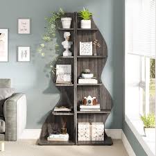 BYBLIGHT Eulas 69.8 in. Tall Gray Engineered Wood 5-Shelf ...