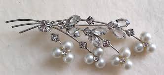 Floral Spray Silver-tone Stems Clear Rhinestones & Faux ...