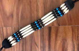 Blue Black Native American Indian Style Buffalo Bone Bead ...