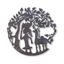 Haitian Metal Decor, Vintage Remy Sculpture Woman with Llama ...