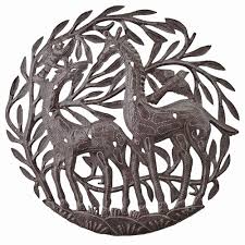 Double Giraffes Bush Metal Wall Art | Le Primitif