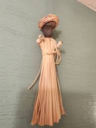 Vintage 1950's Cashew Nut FolkArt Doll, Beaded Arms, Rattan Body, Straw Hat | eBay