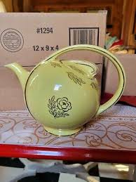 Rare Hall Airflow Teapot Canary Yellow Gold Decals 6 Cup Tea Pot Vintage mint | eBay