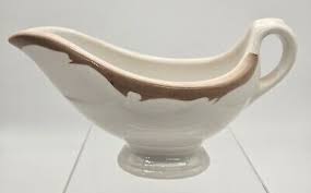 Vintage Restaurant Ware Sauce Gravy Boat White Brown Edge | eBay
