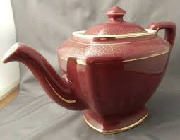 Vintage Hall USA 0113 Teapot 6 cup - Burgundy w/ Gold Leaf Trim | eBay