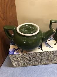 2 Vintage Hall Pottery Olive Green Individual Teal Pots Sunken Lid, 2 diff Shape | eBay