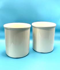 VTG Set of 2 Ivory Ceramic Hall Pottery Glazed Utensil Crock ...