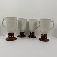 Set of 4 Vintage Hall USA Brown Footed White Pedestal Irish ...
