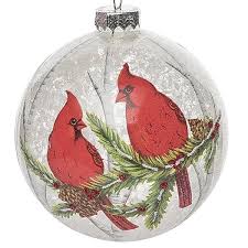 Glass Painted Snow Cardinal Ornaments, Set of 2 - Decor Steals