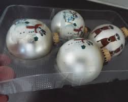4 Krebs Silver Glass Ornaments With Stenciled Snowmen and ...