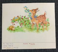 MOTHERS DAY Fawn with Bird and Porcupine 7x6" Greeting ...
