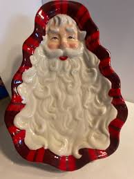 Vintage Santa Platter Candy Dish 3D Ceramic Dish 10.5x7 ...