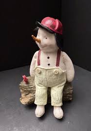 Hallmark 2003 Snowman Sitting On Log With Cardinal Bird ...