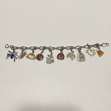 Halloween Themed Charm Bracelet Silver Tone With 10 Charmania Charms Attached | eBay