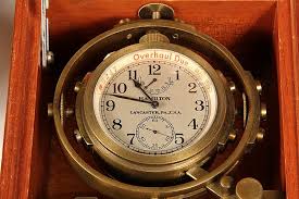 Lot - CASED MARINE CHRONOMETER - Hamilton Model 22 Gimbaled Chronometer #5247, double cased, with aluminum shipping container for clock to se