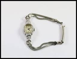 Vintage Bulova 14k White Gold Ladies Diamond Watch, 6.5 ...